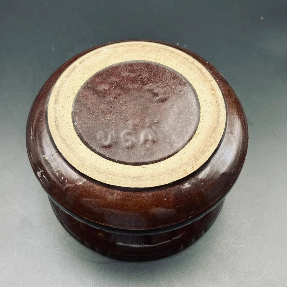 VTG Ohio Brown Glaze Pottery Spittoon USA Cuspidor Ceramic Planter Pot, Rustic